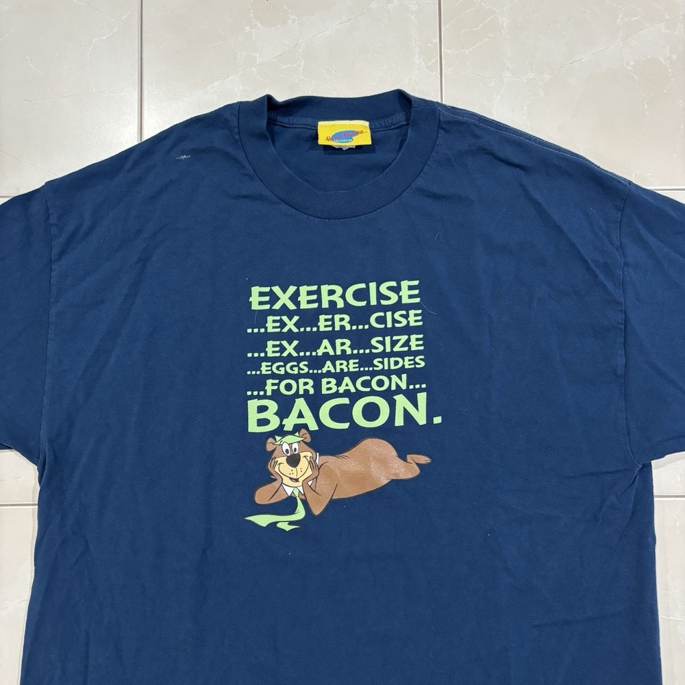 Vintage Hanna Barbera Yogi Bear T Shirt Men's XL bacon Eggs Funny 90s Cartoon